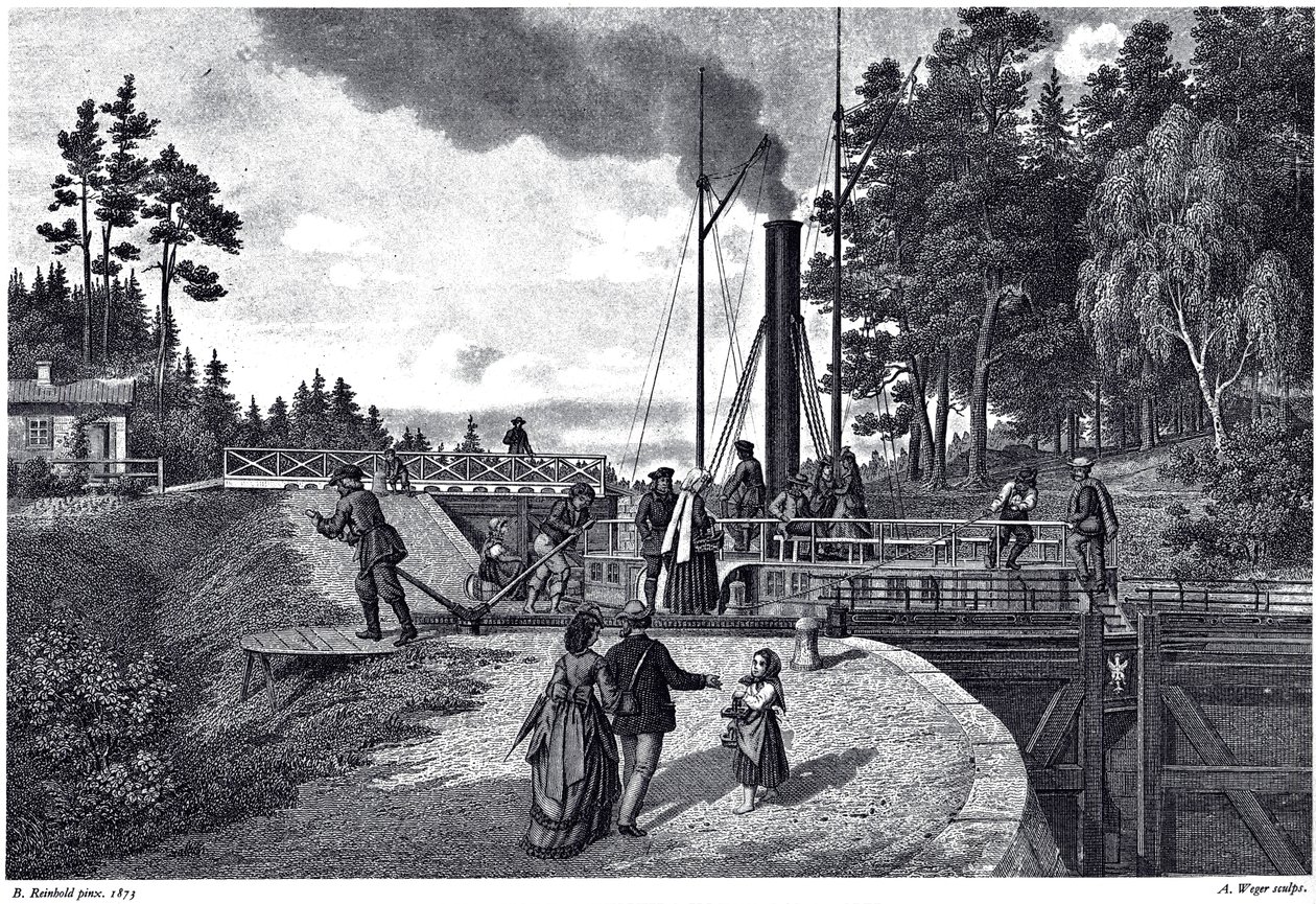 Utsikt over Juustila-slusen i Finland, 1873 av August Weger