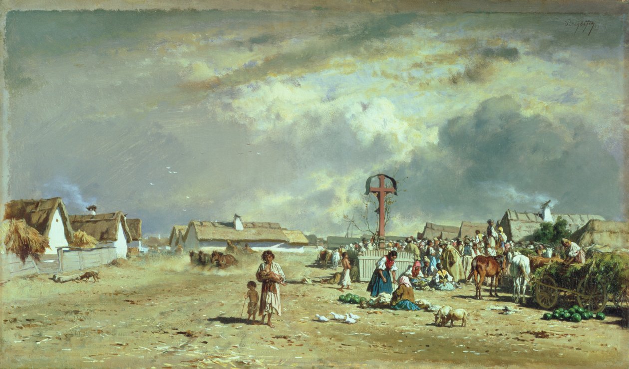 Markedet i Szolnok, Ungarn av August Xaver Karl von Pettenkofen
