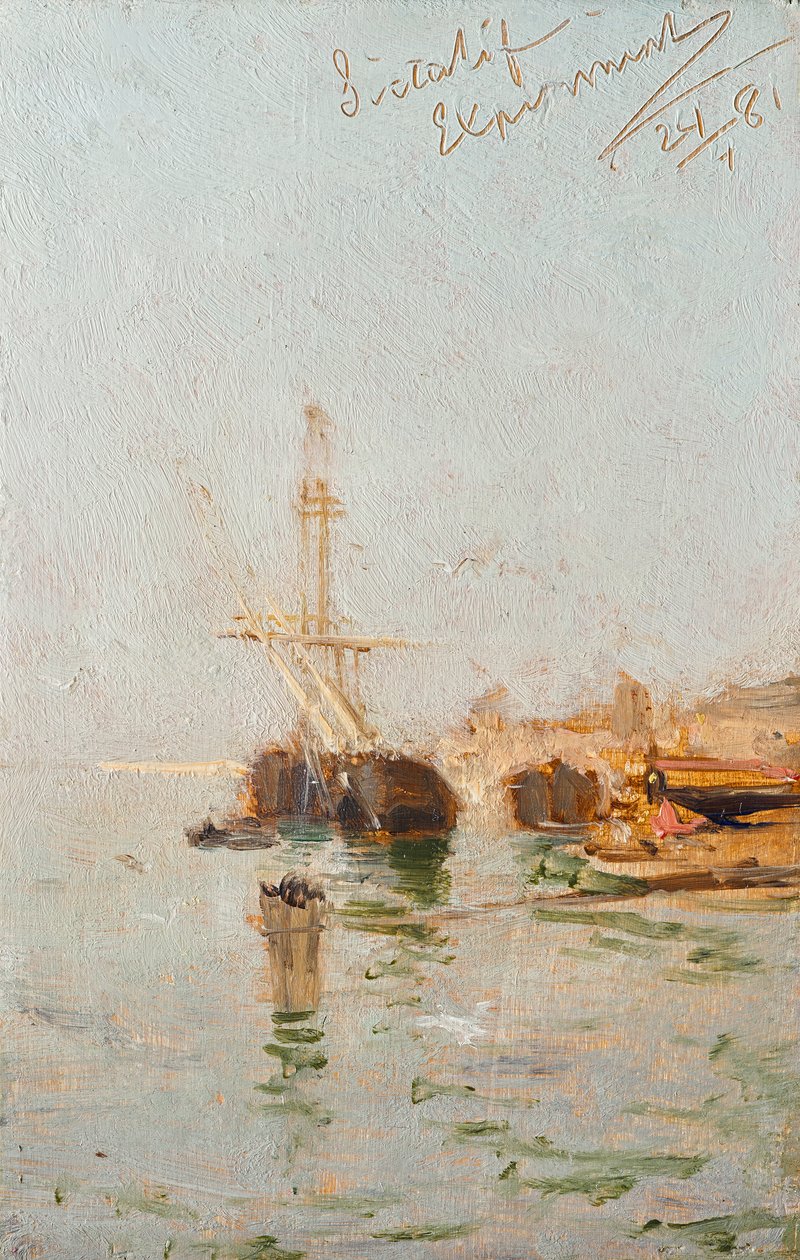 Studie fra Venezia med skip av August von Pettenkofen