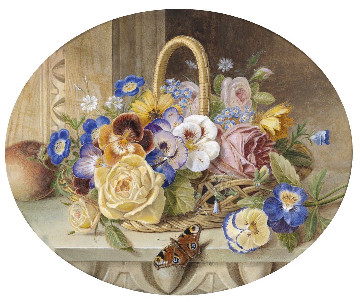 En kurv med blomster, gammel tittel på baksiden av Augusta Innes Withers