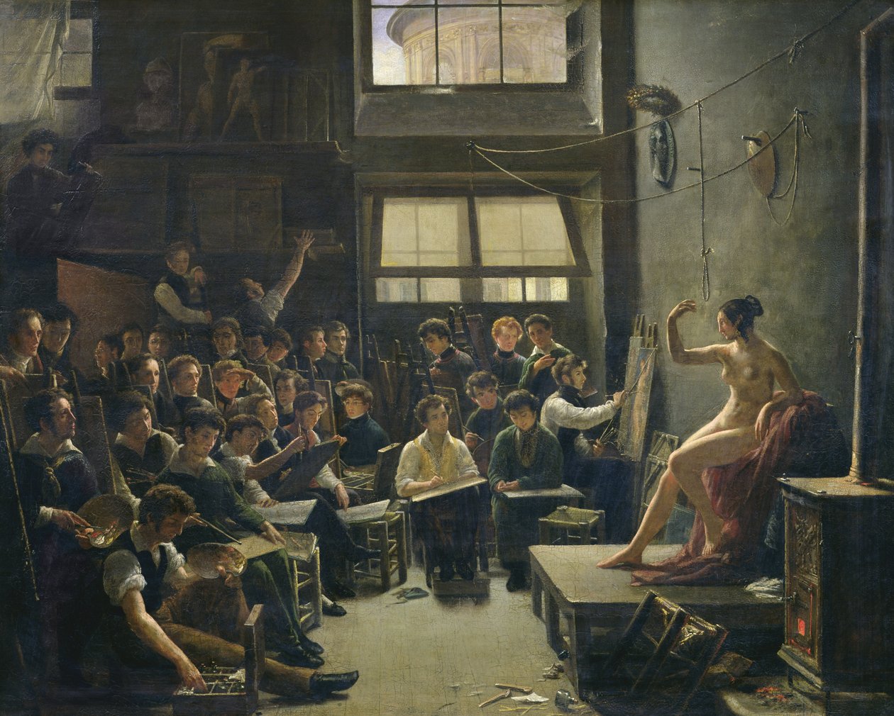 The Studio of Baron Antoine Jean Gros 1771-1835 olje på lerret av Auguste Antoine Masse