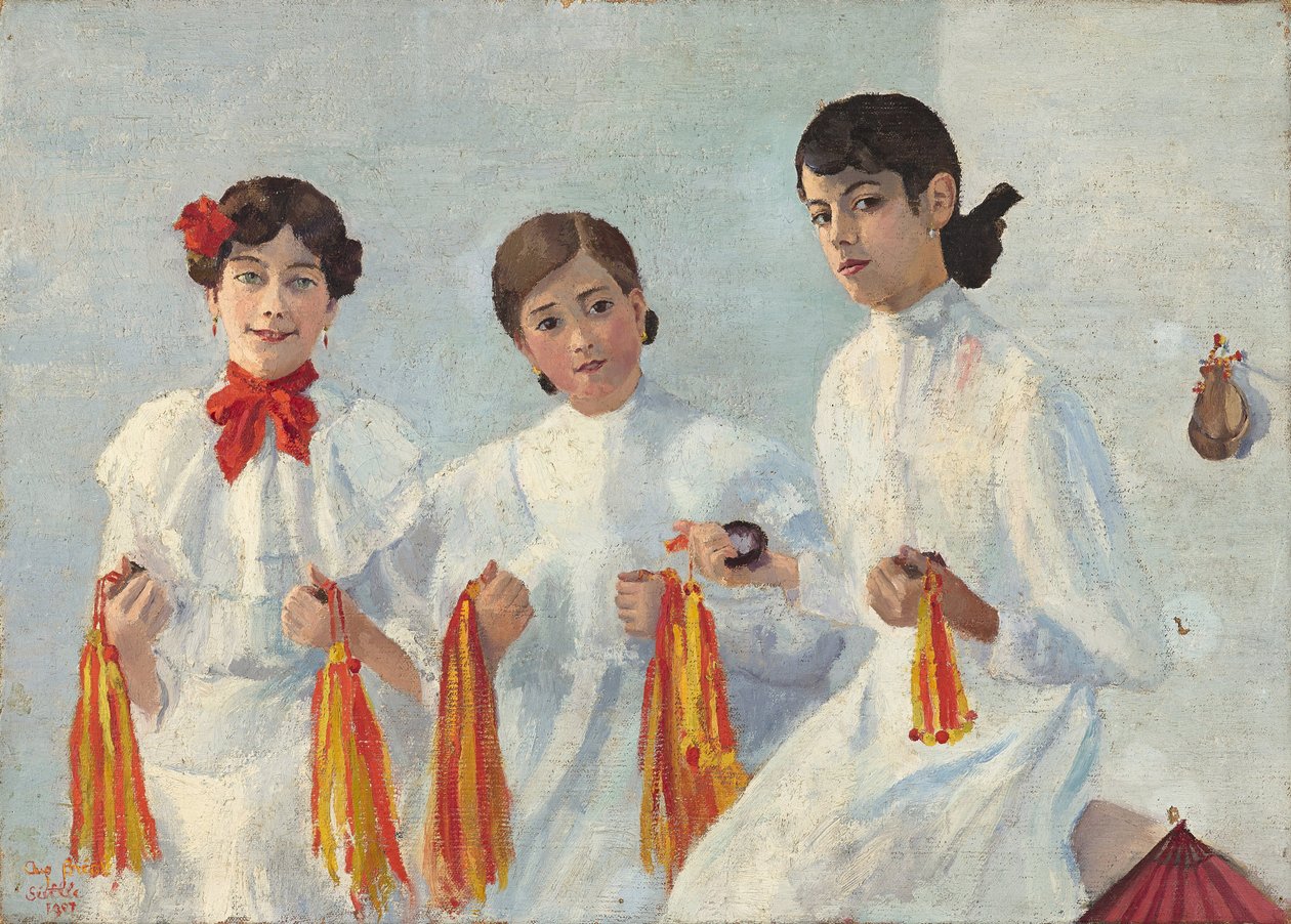 Trois jeunes Sevillanes - Maleri av Auguste BREAL (1875-1938), olje på lerret, 50,7 x 70 cm, 1907 - Musee Cantini av Auguste Breal
