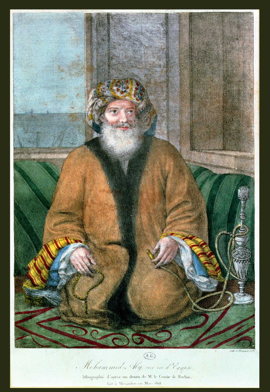 Mehemet Ali (1769-1849) visekonge av Egypt, gravert av Bregesut, 1818 av Auguste Forbin