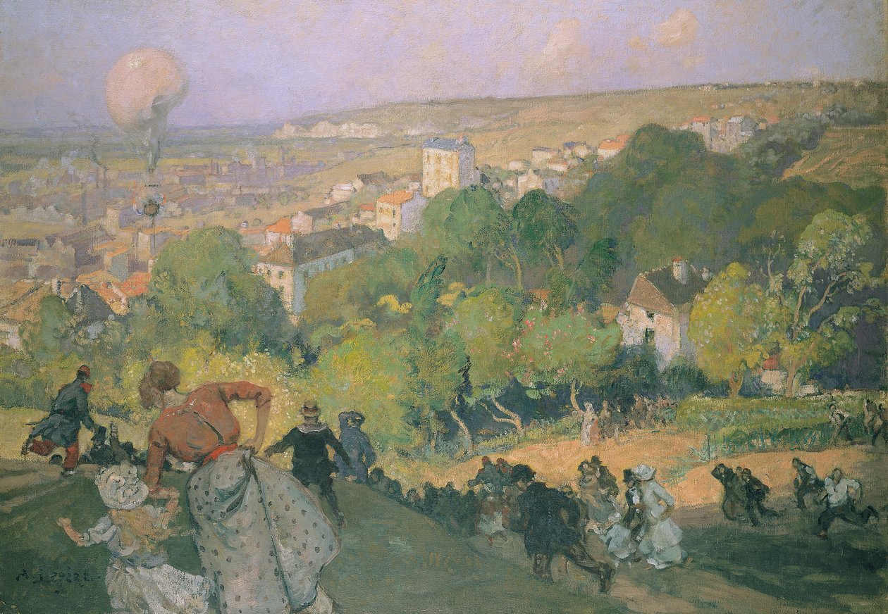 Ballonglanding ved Pre St-Gervais, ca. 1885 av Auguste Louis Lepère