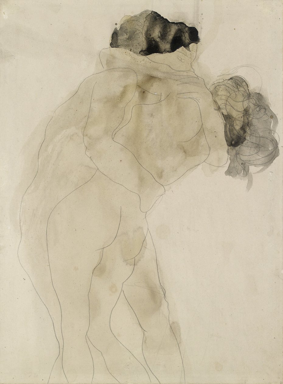 To omfavnende figurer (grafitt på hvitt vevd papir) av Auguste Rodin