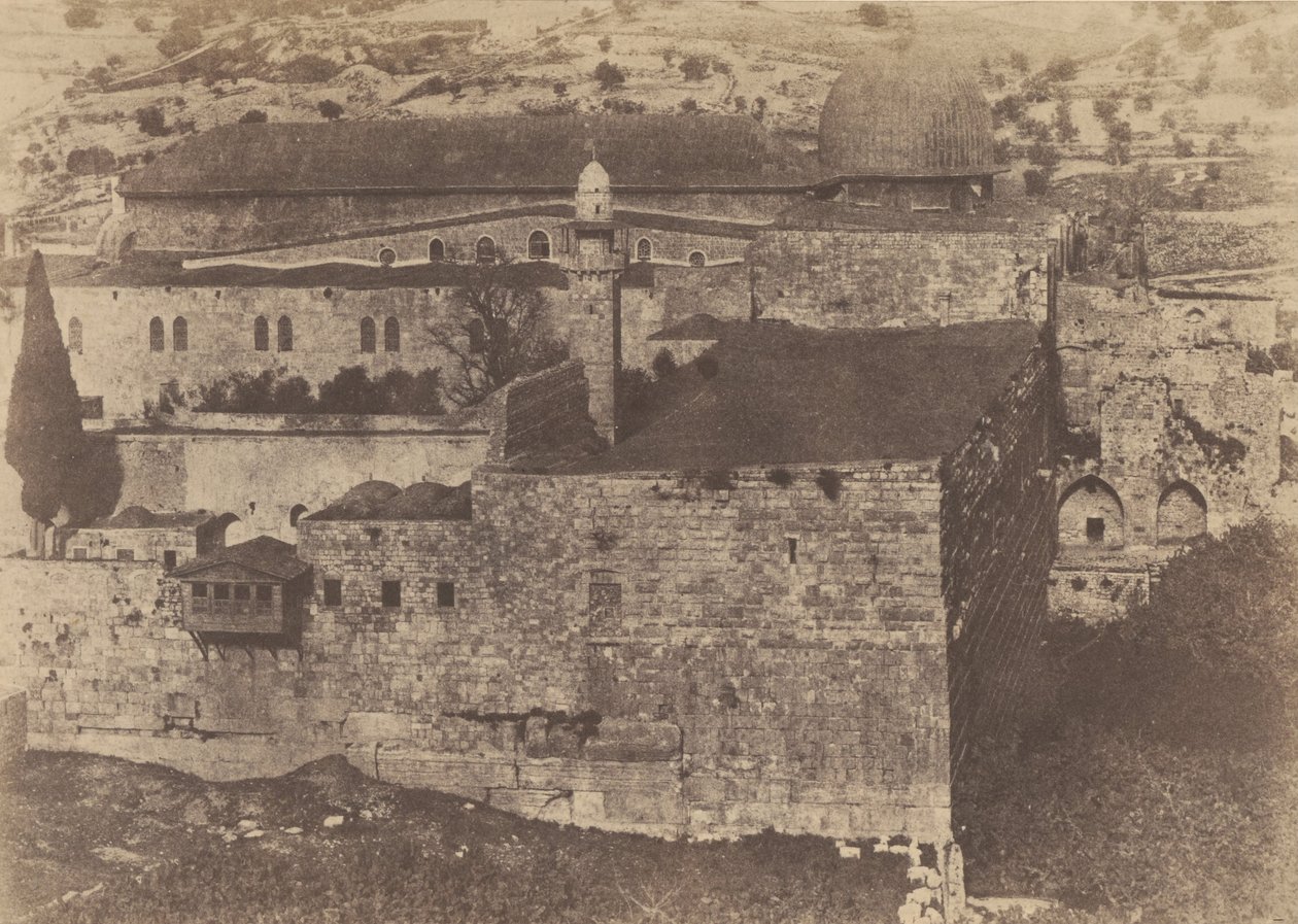 Jerusalem. Innhegning av templet. El-Aksa-moskeen, sørvestlig hjørne av Auguste Salzmann