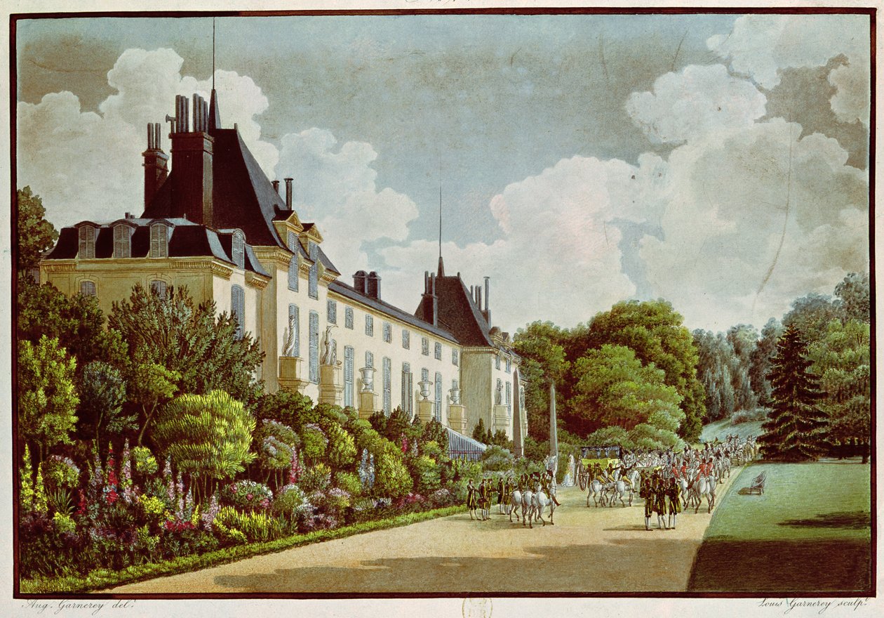 Utsikt over Chateau de la Malmaison ved siden av parken, fra 