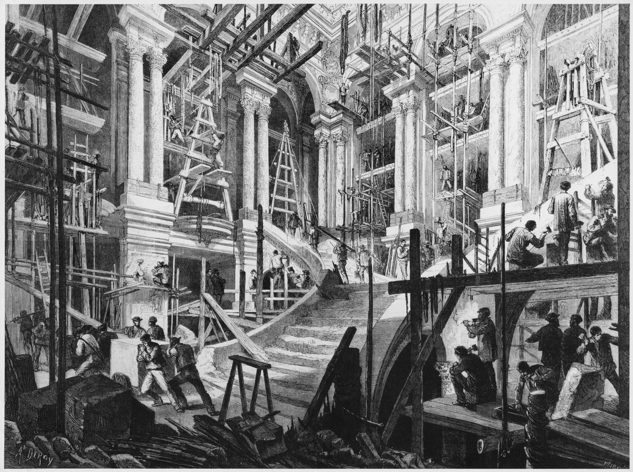 Bygging av den store trappen, Opera, Paris av Auguste Victor Deroy