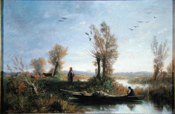 The Banks of a Canal (olje på lerret) av Auguste Paul Charles Anastasi