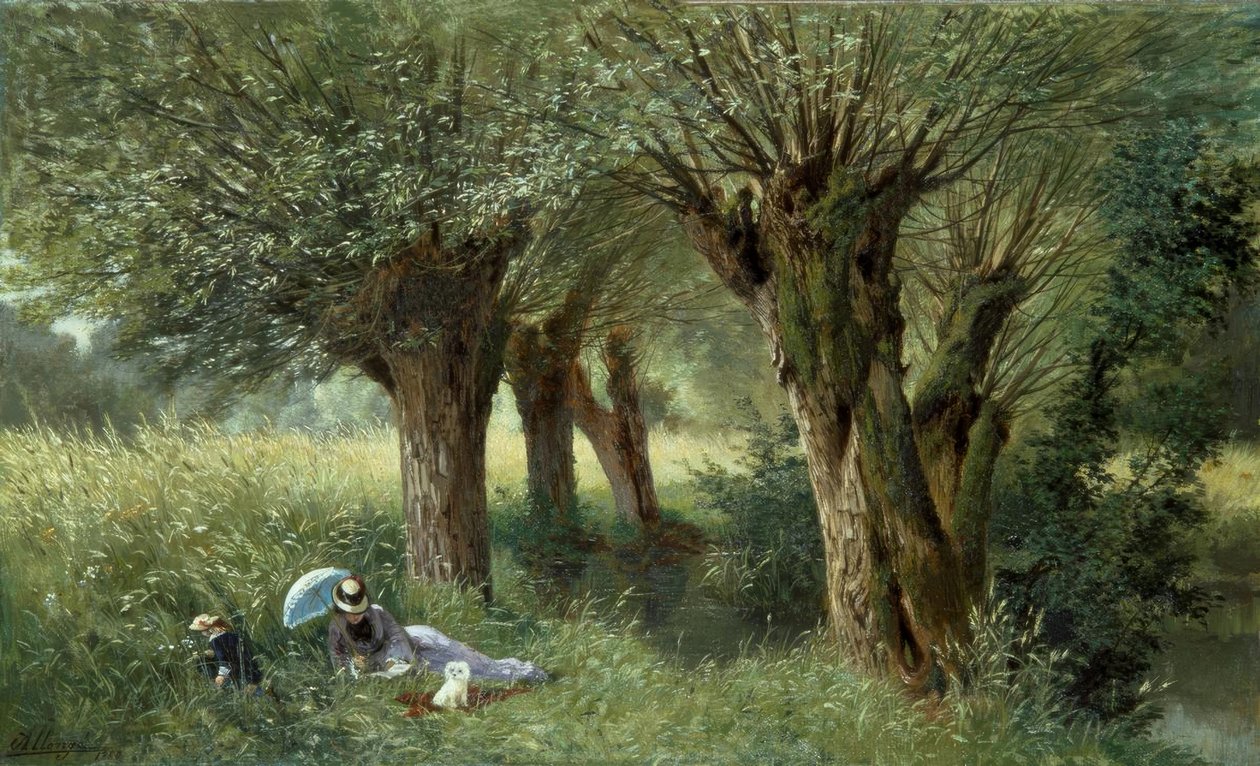 A. Allonge, På engen / maleri, 1880 av Auguste Allonge