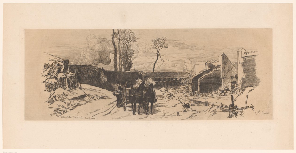 Soldater på en hestevogn under den fransk-prøyssiske krigen Baterie Millau, Route d'Orléon (tittel på objekt) av Auguste Andre Lancon