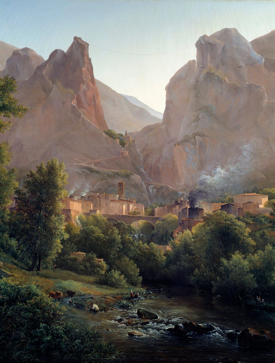 Landsbyen Moustiers Sainte Marie (Moustiers Sainte-Marie) Detalj. Maleri av Auguste Bec (1797-1874) 1800-tallet Aix en Provence, Musee Granet av Auguste Bec