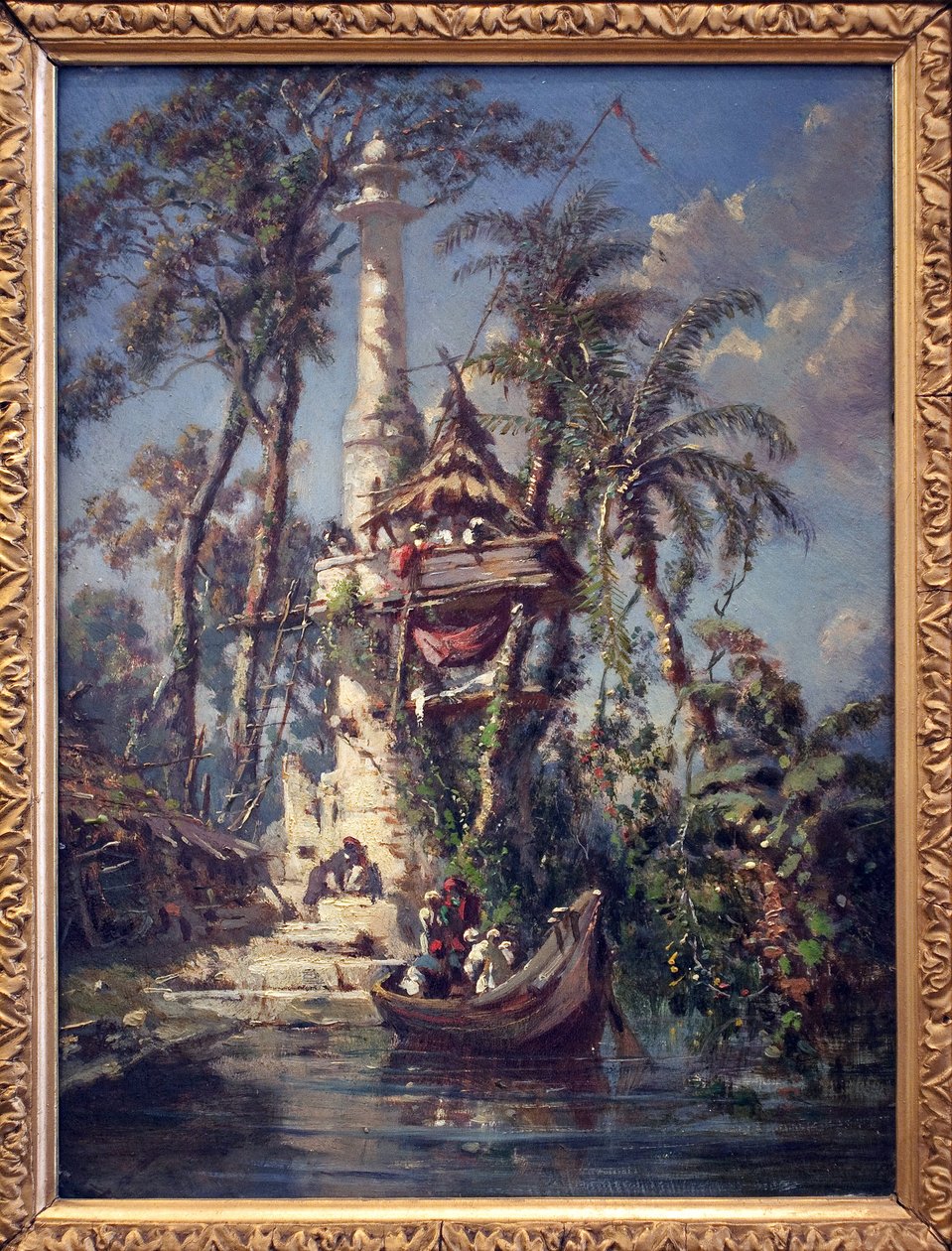 Observatorium ved bredden av Hoogly-elven (Bengal, India). Maleri av Auguste Borget (1808-1877), olje på mahogni av Auguste Borget