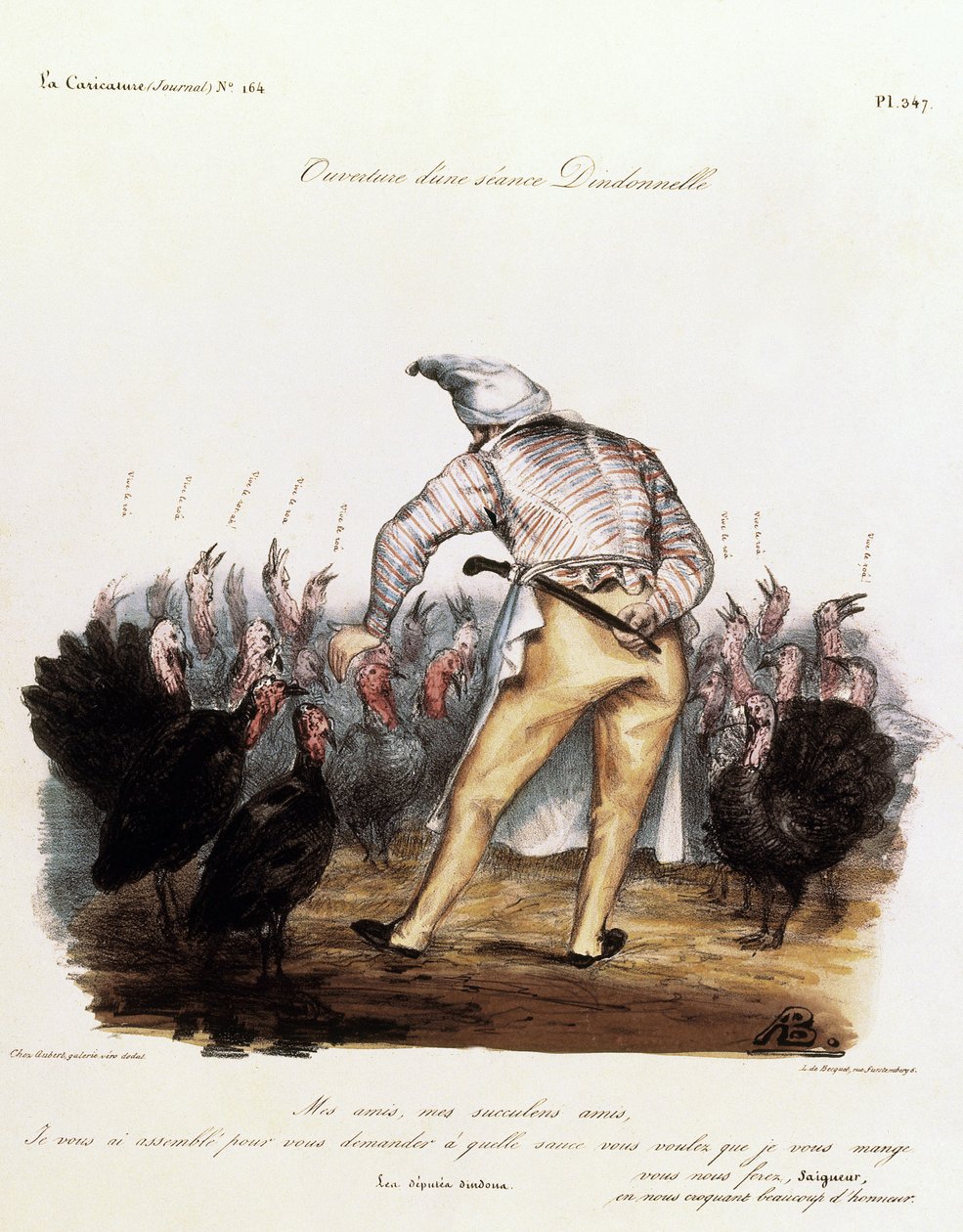 Louis Philippe med natthette på hodet, omgitt av kalkuner av Auguste Bouquet