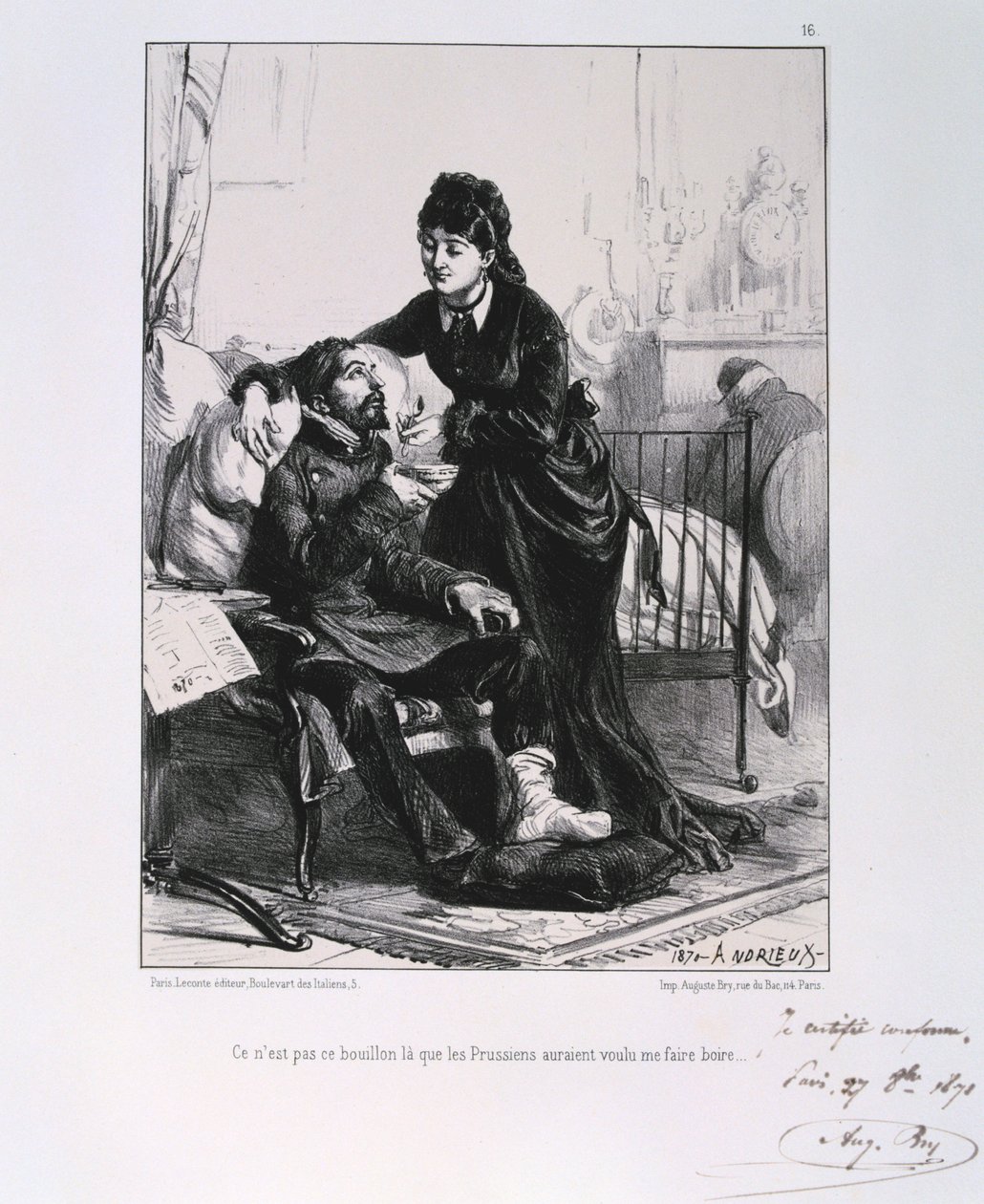 En kvinne mater en såret soldatsuppe, beleiring av Paris, fransk-prøyssisk krig, 1870 1871 av Auguste Bry