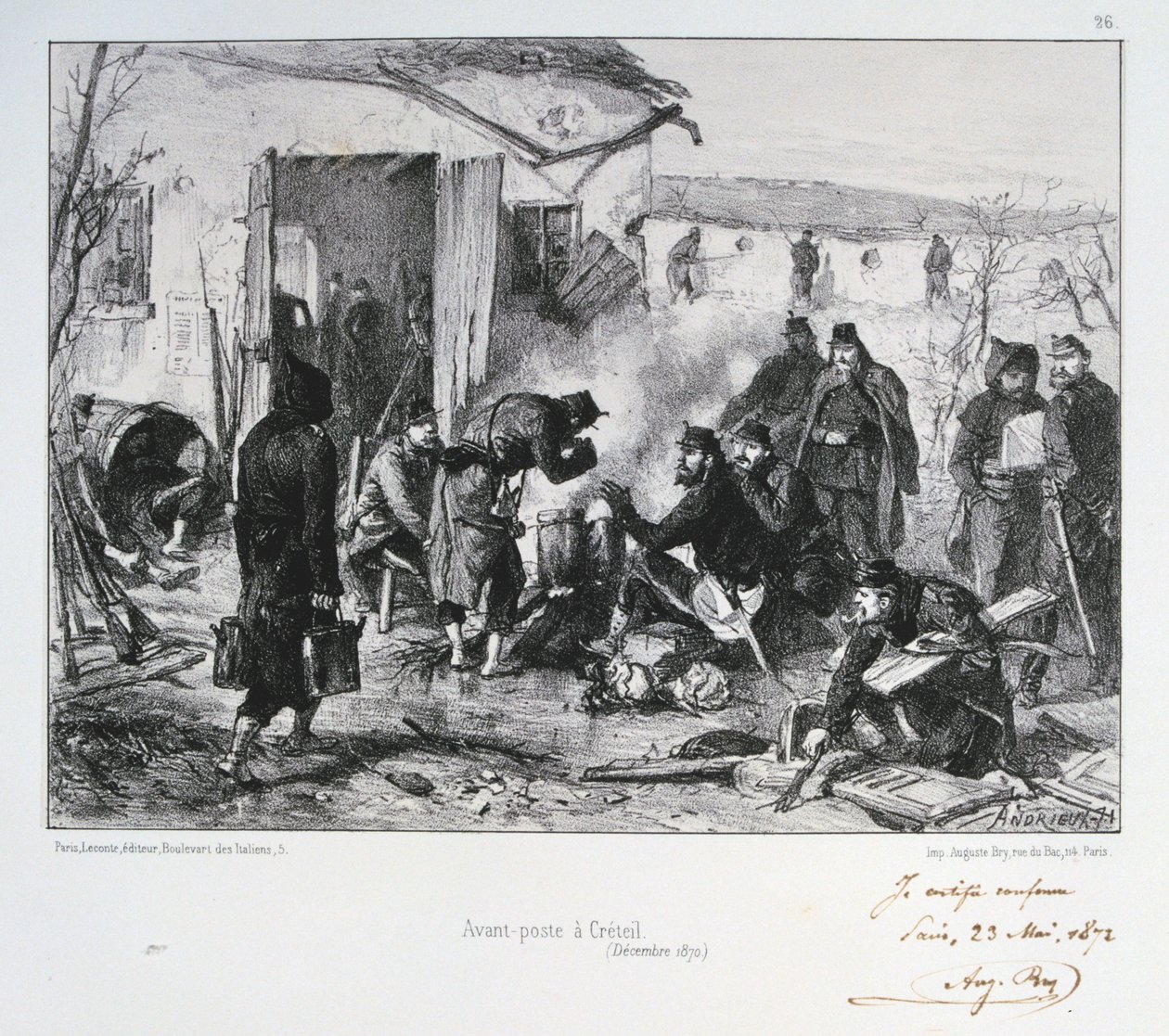 Fransk avansert vaktpost ved Creteil, beleiringen av Paris, fransk-prøyssisk krig, desember 1870 1872 av Auguste Bry