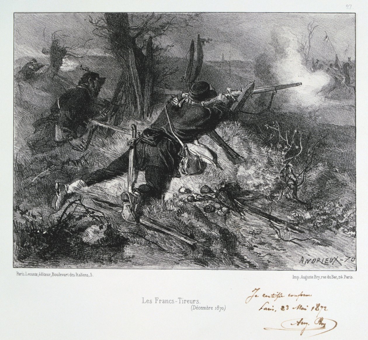 Francs-Tireurs, beleiring av Paris, fransk-prøyssisk krig, desember 1870 1872 av Auguste Bry