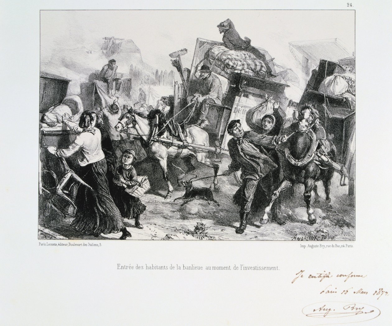 Beboere i forstedene som ankom Paris før prøysserne beleiret byen, 1870 1872 av Auguste Bry