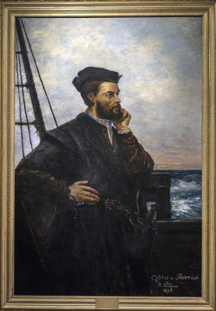 Portrett av Jacques Cartier (1491-1557), fransk navigatør og oppdagelsesreisende. maleri av Auguste Lemoine 1848-1909 - 1895 SAINT MALO historiemuseum av Auguste Charles Lemoine