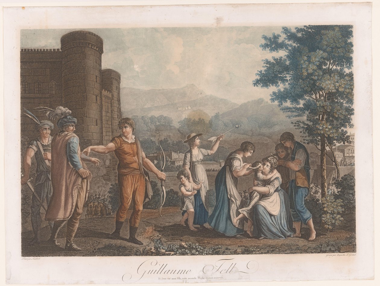 Willem Tell etter å ha skutt eplet Guillaume Tell (tittel på objekt) av Auguste Claude Simon Legrand