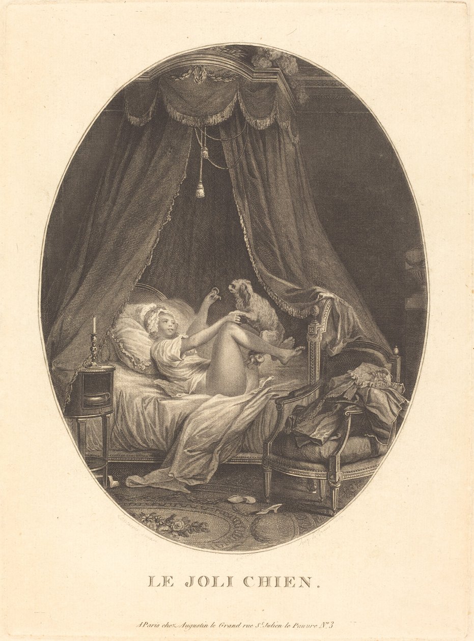 Den pene hunden av Auguste Claude Simon Legrand after Nicolas Lavreince