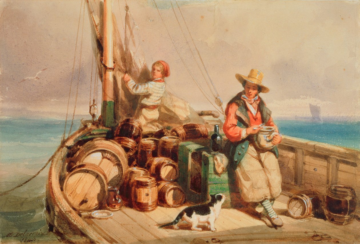 To figurer på en båt, 1843 (wc på papir) av Auguste Delacroix