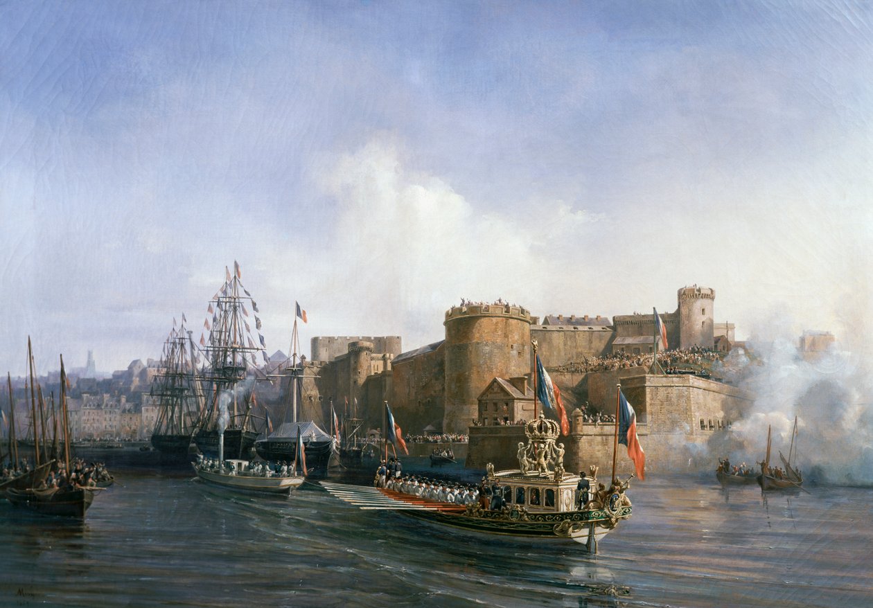Napoleon IIIs besøk i Brest, keiserens båt inn i havnen 11. august av Auguste Etienne Francois Mayer