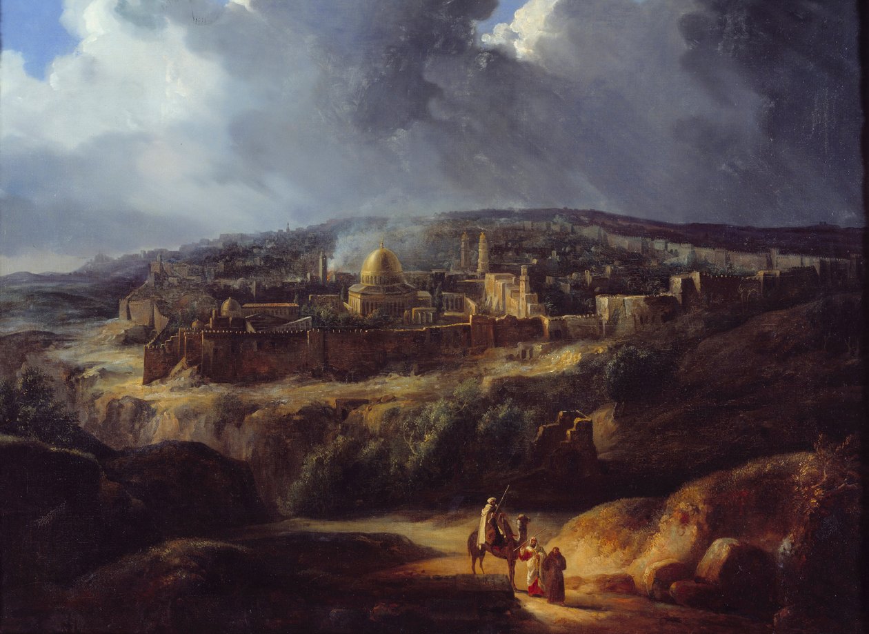 Utsikt over Jerusalem, tatt fra Josafats dal. Maleri av Auguste Forbin (1777 - 1841) av Auguste Forbin