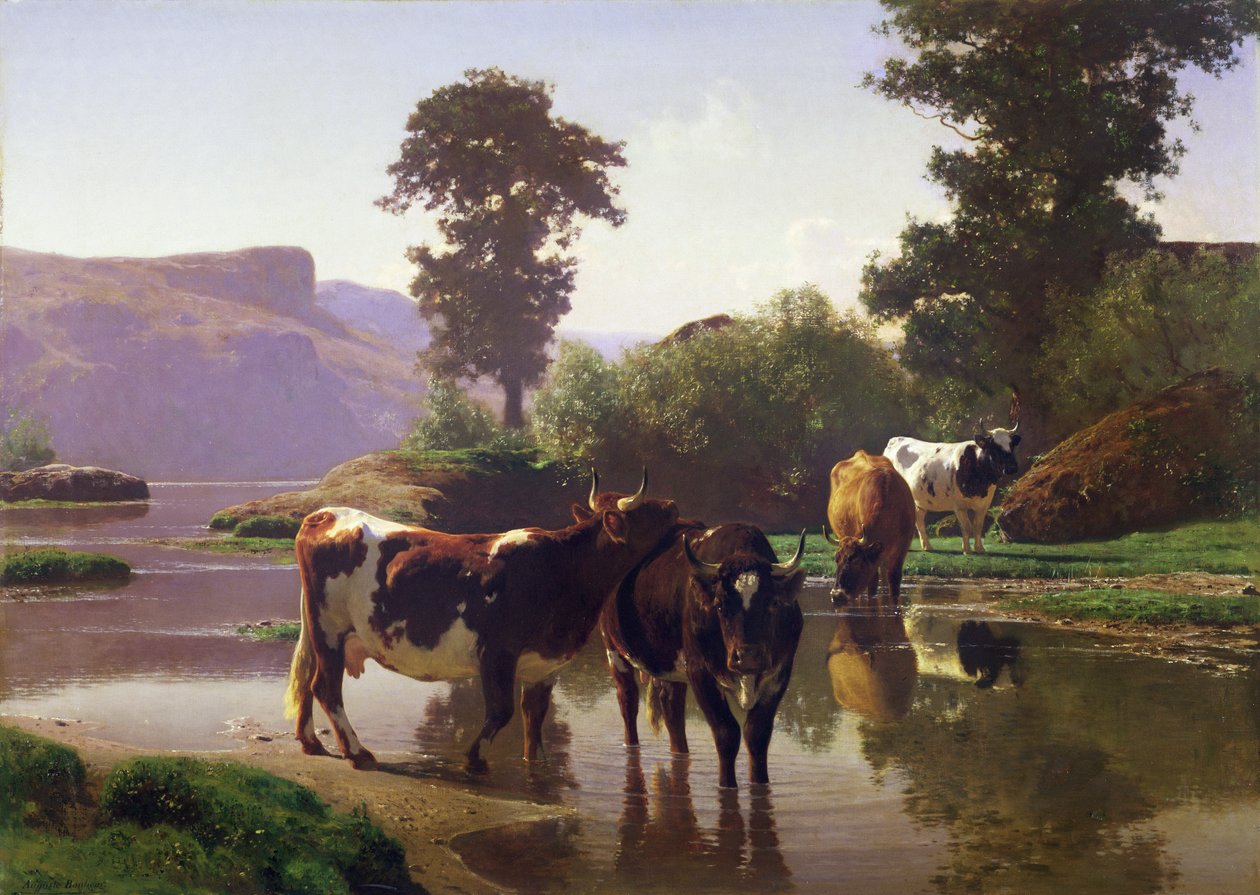 Storfe ved en innsjø av Auguste Francois Bonheur