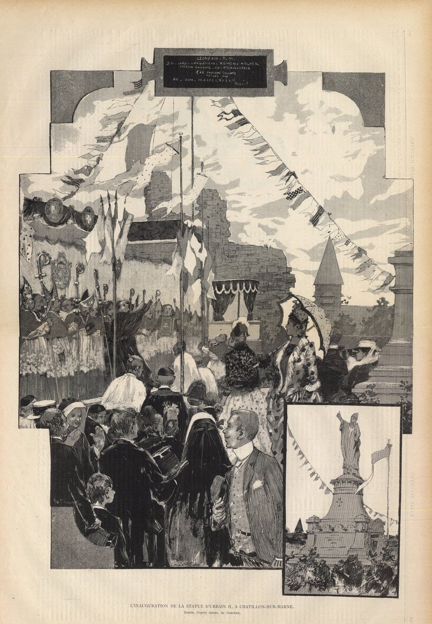 Innvielse av statuen av pave Urban II i CHATILLON-SUR-MARNE 21. juli 1887. Drawing d