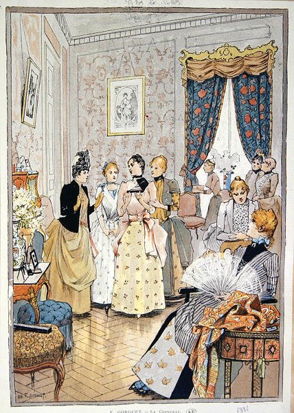 The Wedding Presents (1886) (farge litho) av Auguste Francois Gorguet