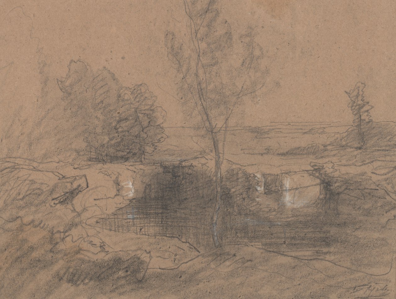 Landskap, ca. 1853-65 (blyant og vask på papir) av Auguste Francois Ravier