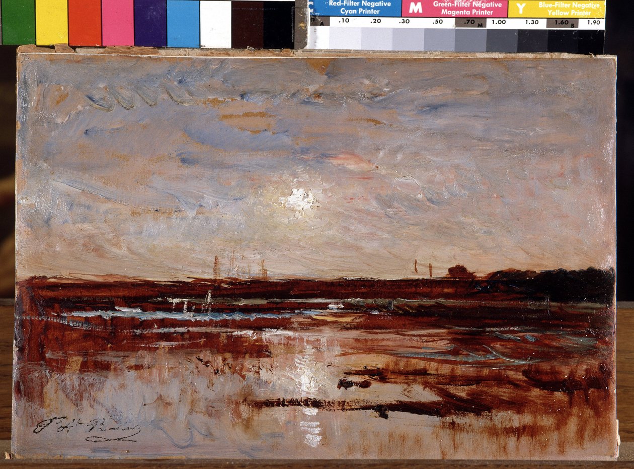 Solnedgang på en dam av Auguste Francois Ravier