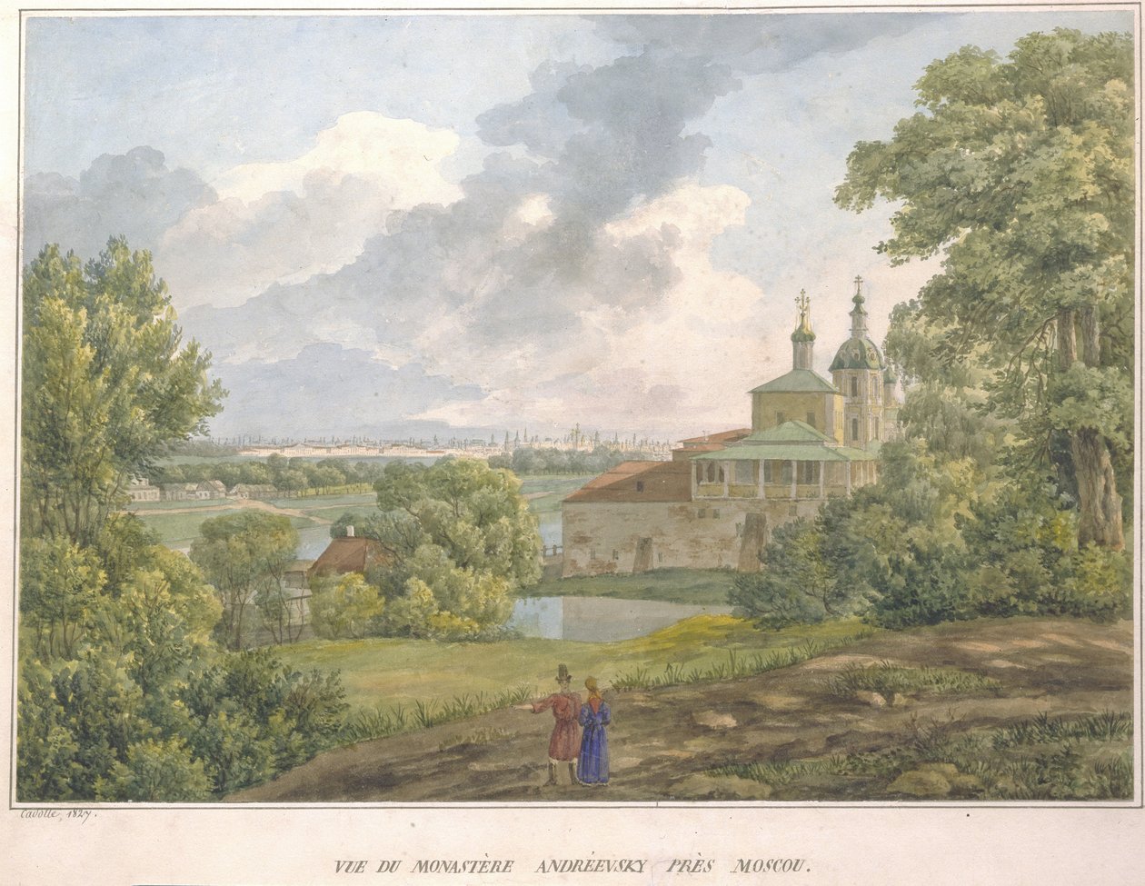 Utsikt over Moskva fra Sparrow Hills. Andreevsky-klosteret, 1827 av Auguste Jean Baptiste Antoine Cadolle