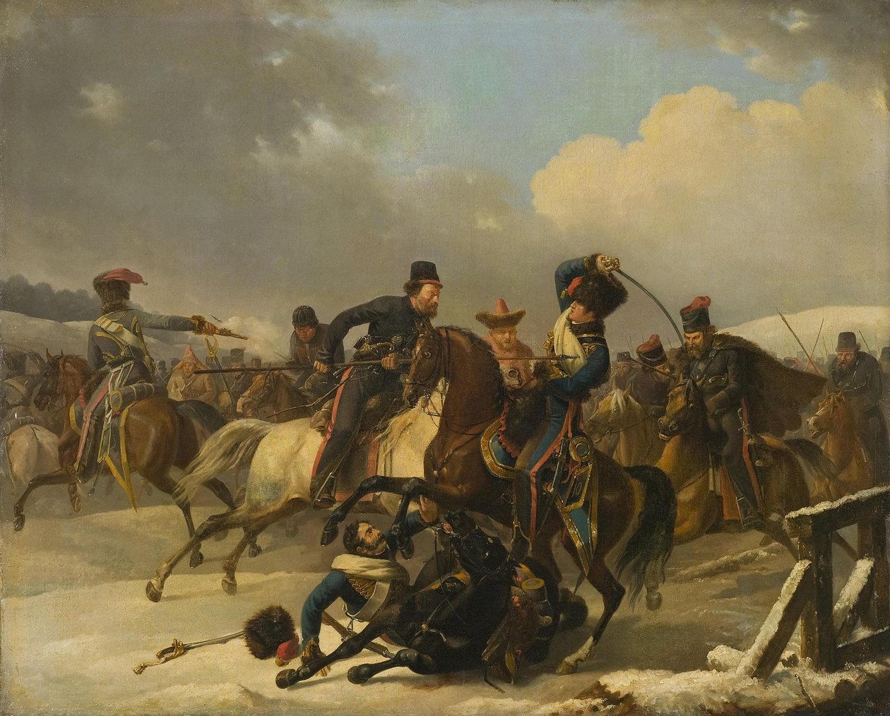 Kosakker forfulgte tilbaketrekkende franske soldater, 1812, 1827 av Auguste Joseph Desarnod