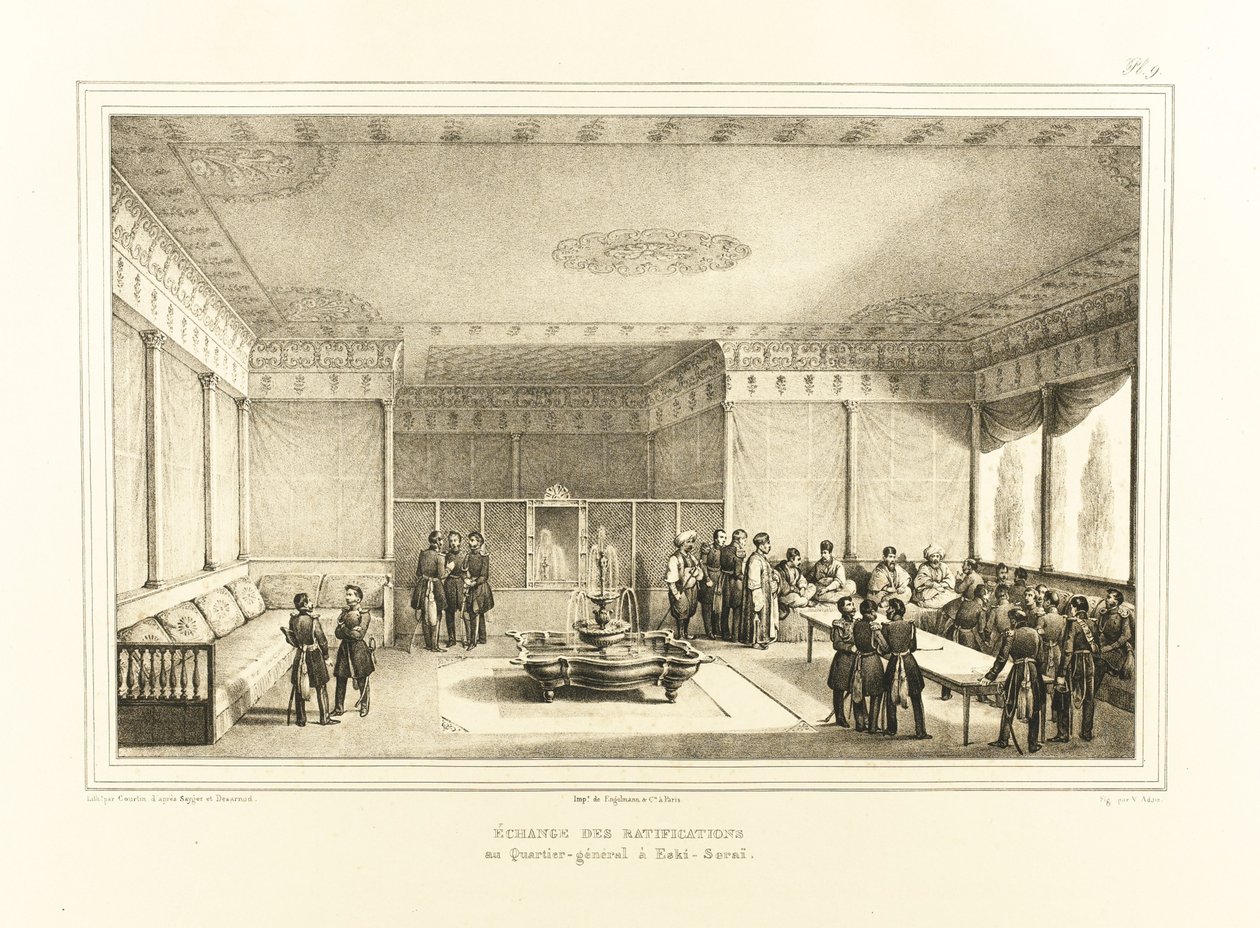Signering av Adrianopel-traktaten ved det gamle palasset i Edirne, 1834 av Auguste Joseph Desarnod