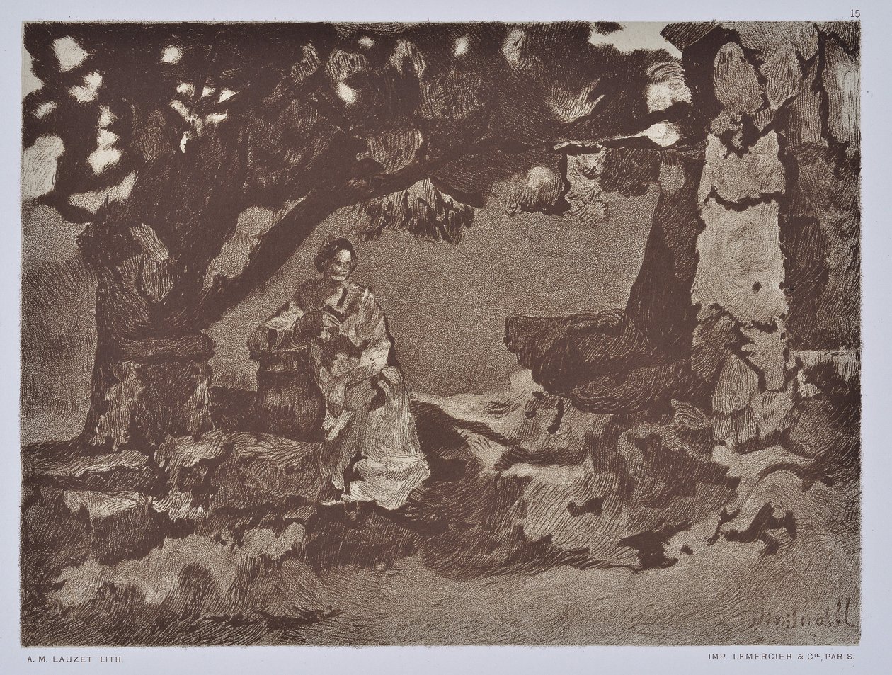 Kvinnen ved brønnen (tegning) av Auguste Lauzet