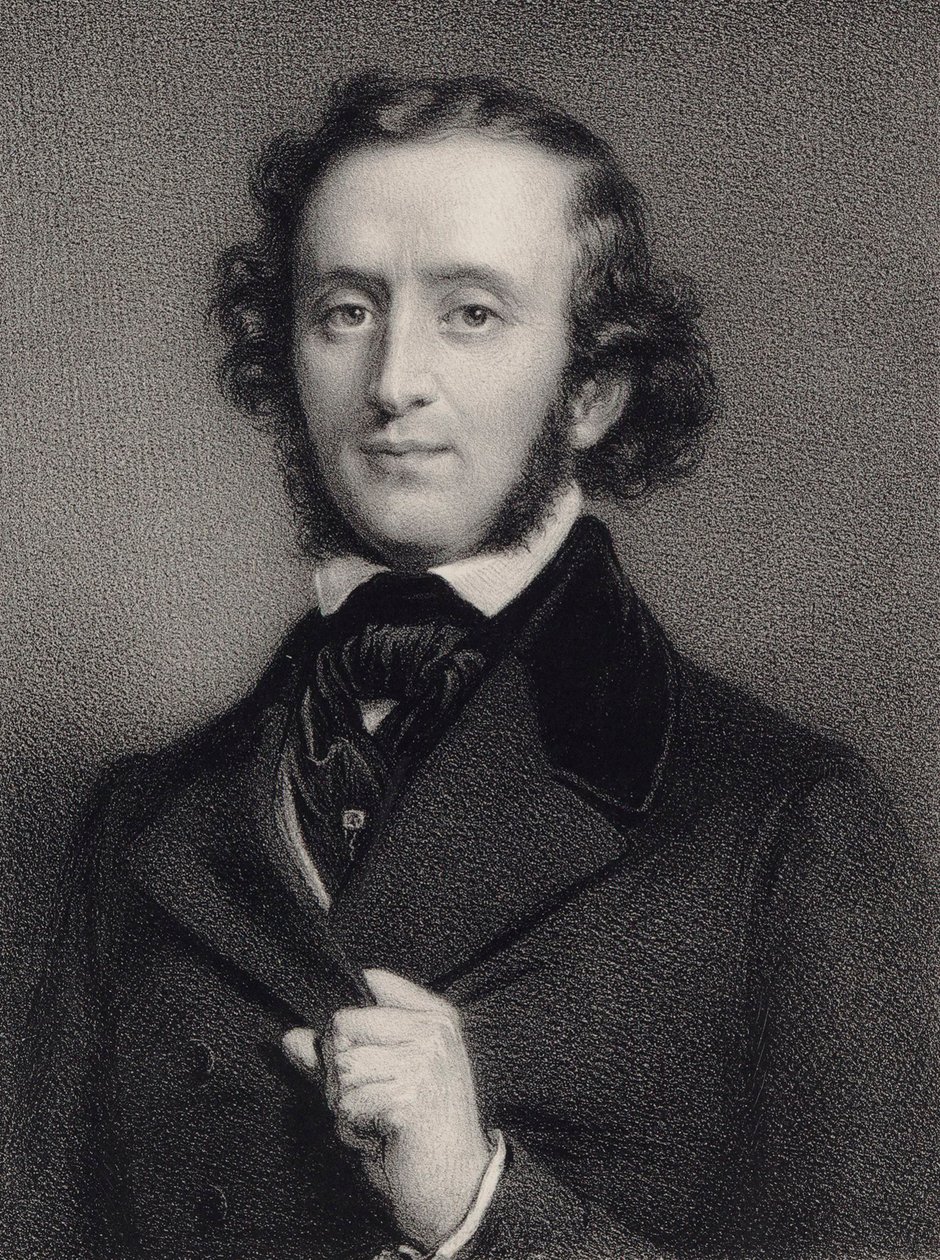 Portrett av pianisten og komponisten Felix Mendelssohn Bartholdy 1809-1847. av Auguste Lemoine