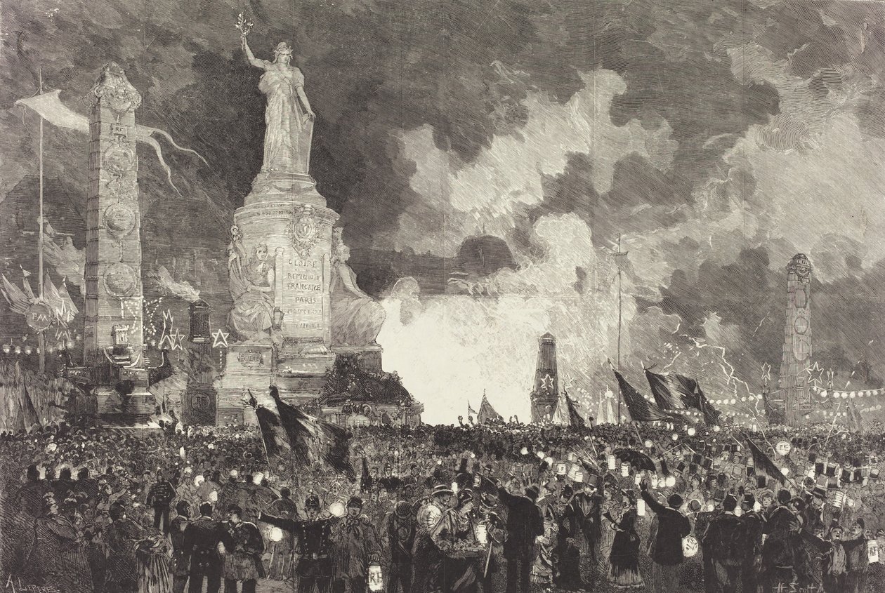 14. juli. Belysning av Place de la République, 1883. av Auguste Lepere