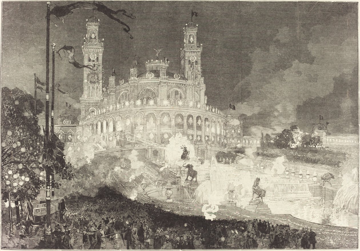 14. juli. Belysning av Trocadero-palasset av Auguste Lepere