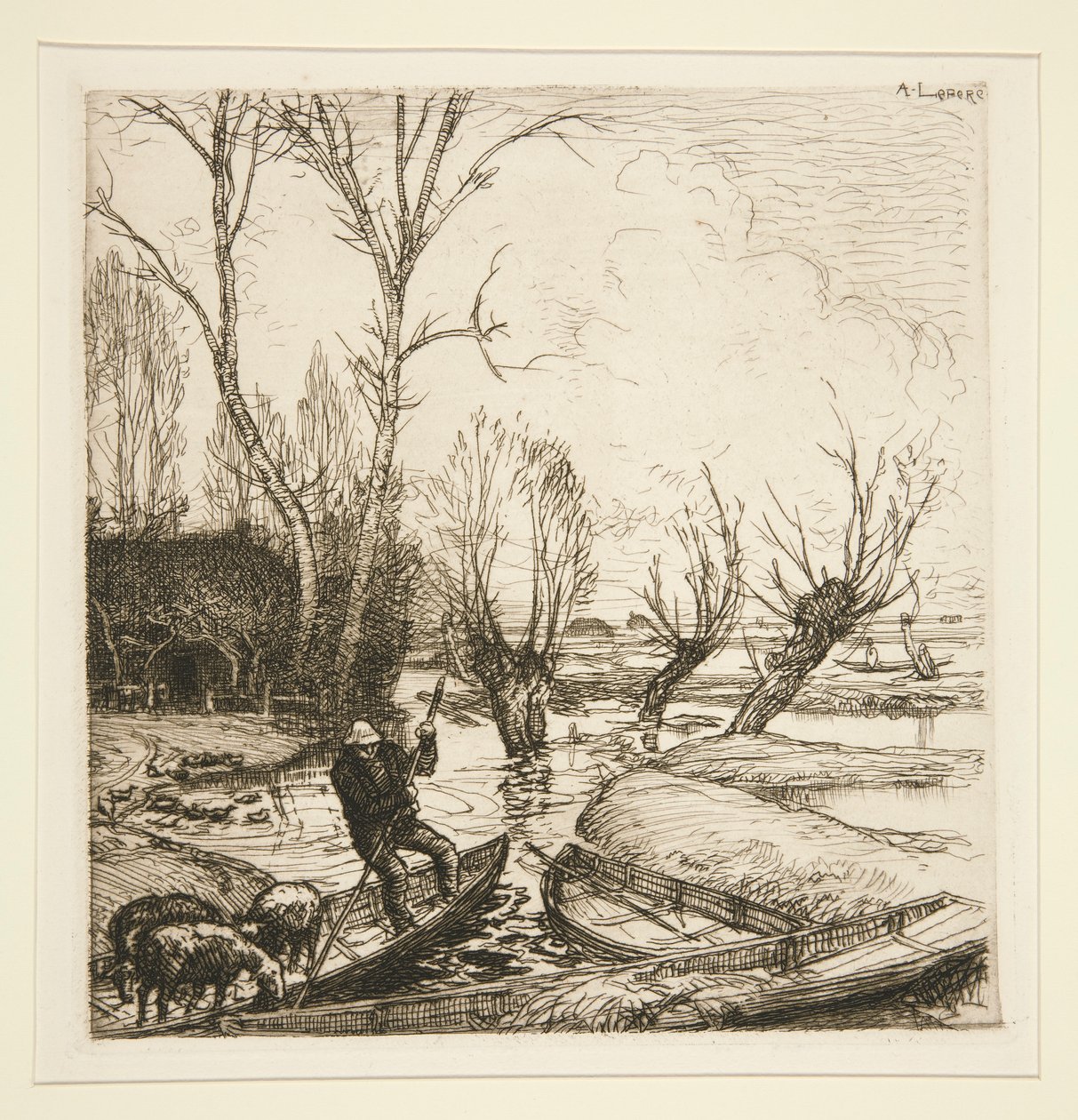 Ved den oversvømmede myra - Hyrden (Den oversvømmede Marais - Hyrden) av Auguste Lepere