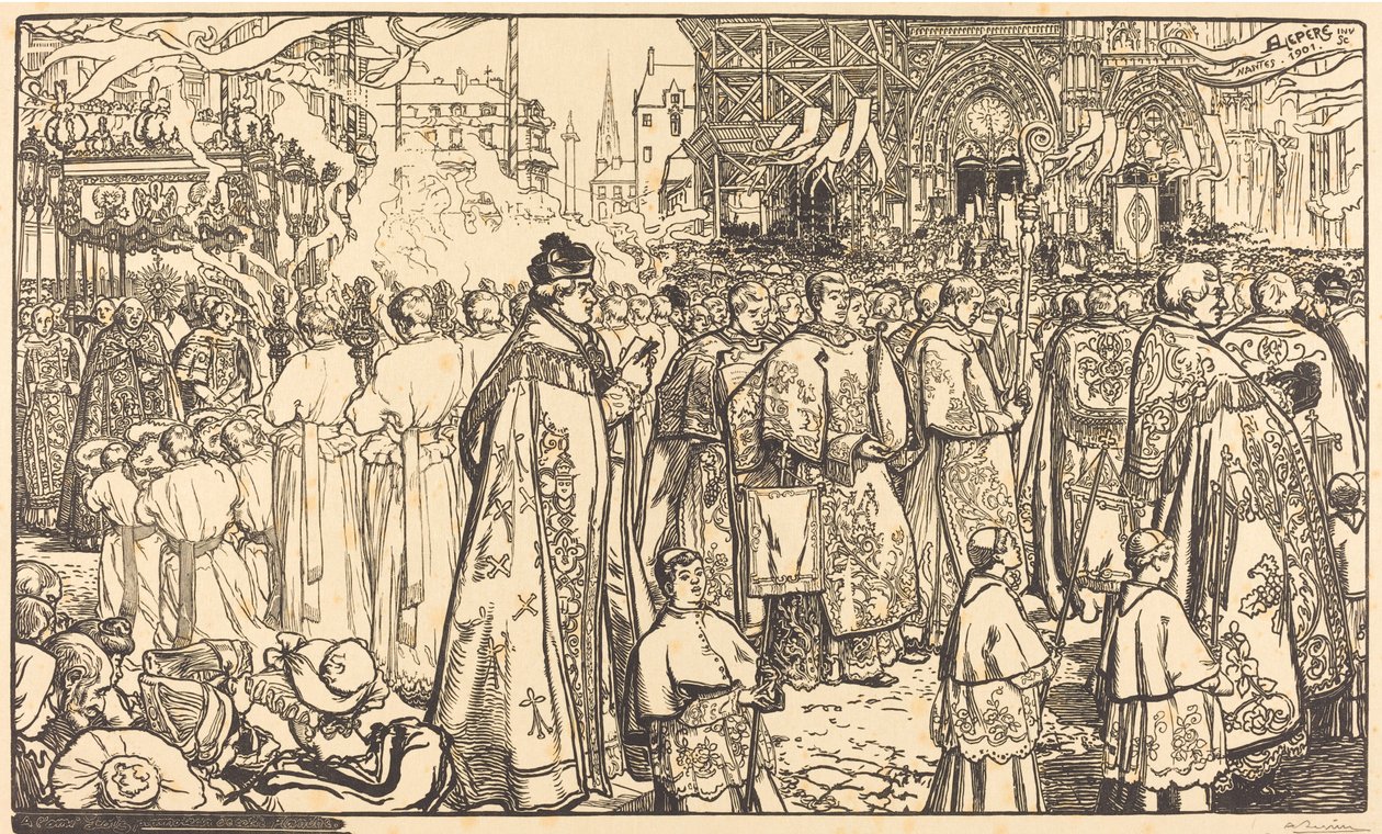 Corpus Christi prosesjon ved Nantes prosesjon av Fete Dieu i Nantes, 1901. av Auguste Lepere