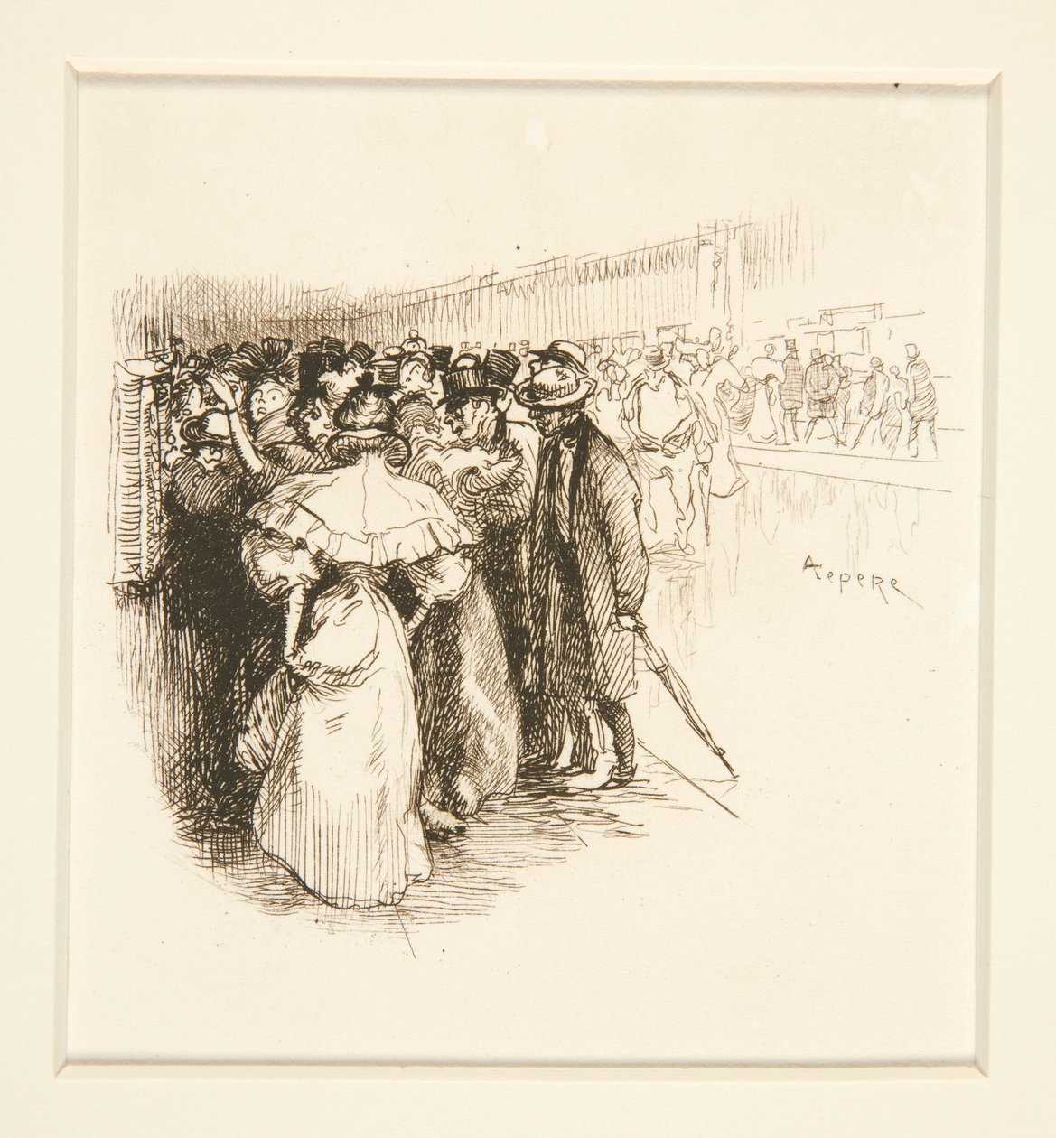 Folkemengde ved billettvinduet (?) av Auguste Lepere