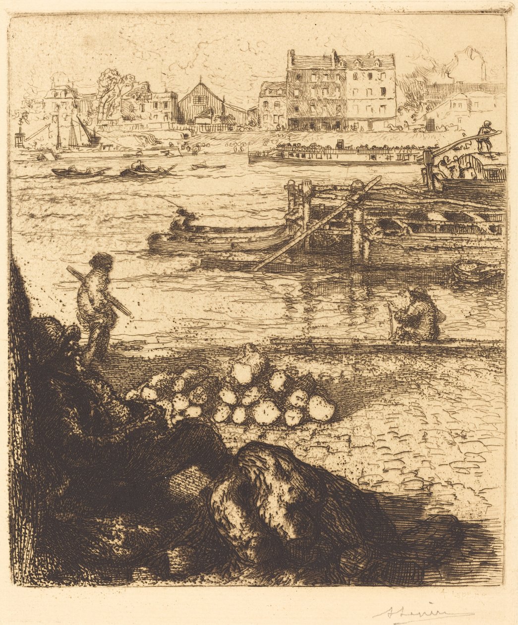 Dockman, brygge på La Gare av Auguste Lepere