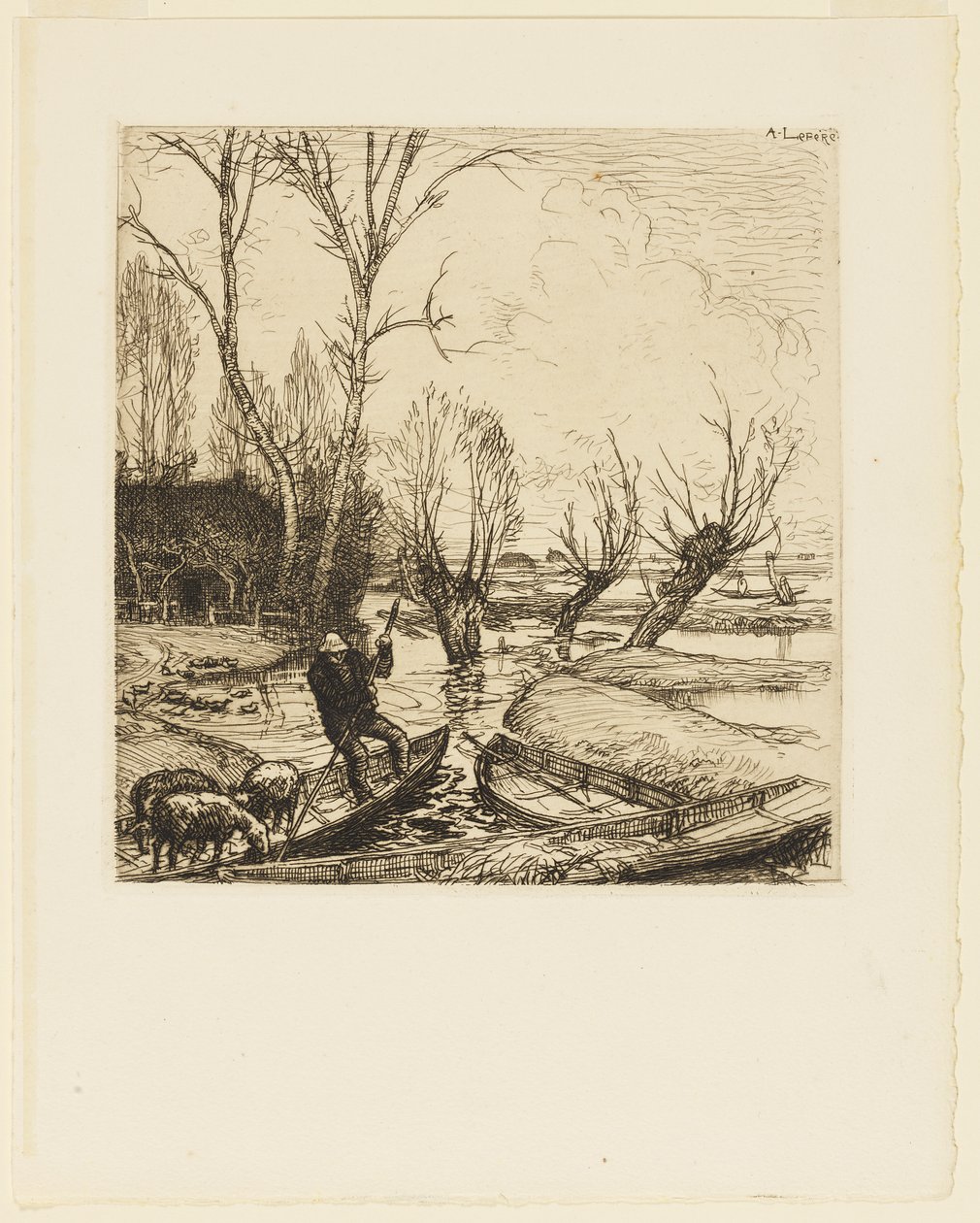 In the Deluged Marsh - Shepherd (Au marais inonde - Le berger) av Auguste Lepere
