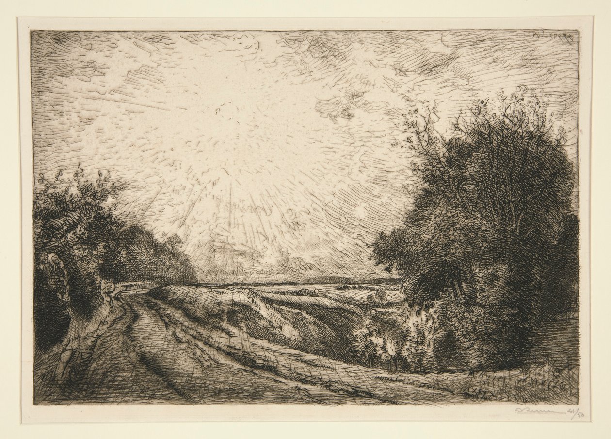 Veien til La Houssoye (Cr?vec?ur-le-Grand) (Rute fra La Houssoye [Crevecoeur-le-Grand]) av Auguste Lepere