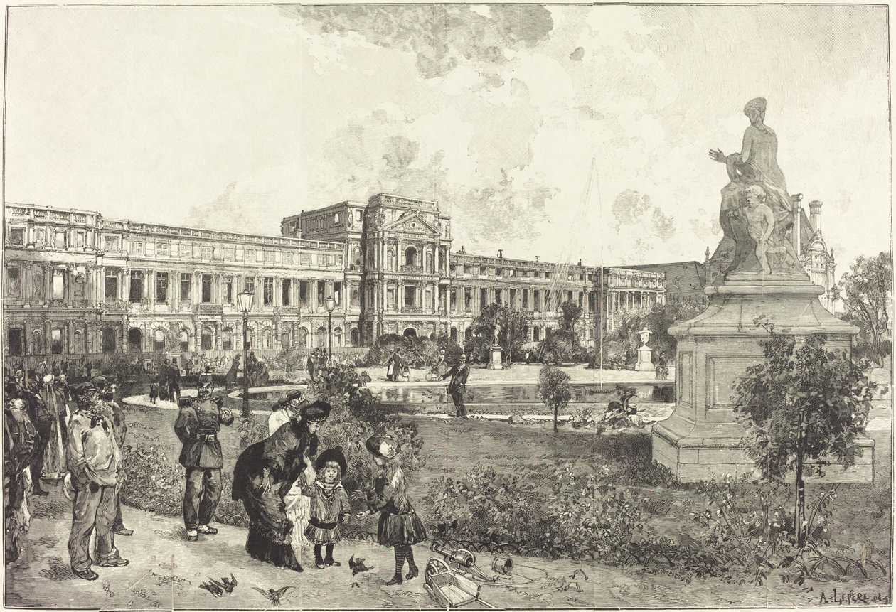 Ruinene av Tuileries-palasset før de ble revet av Auguste Lepere