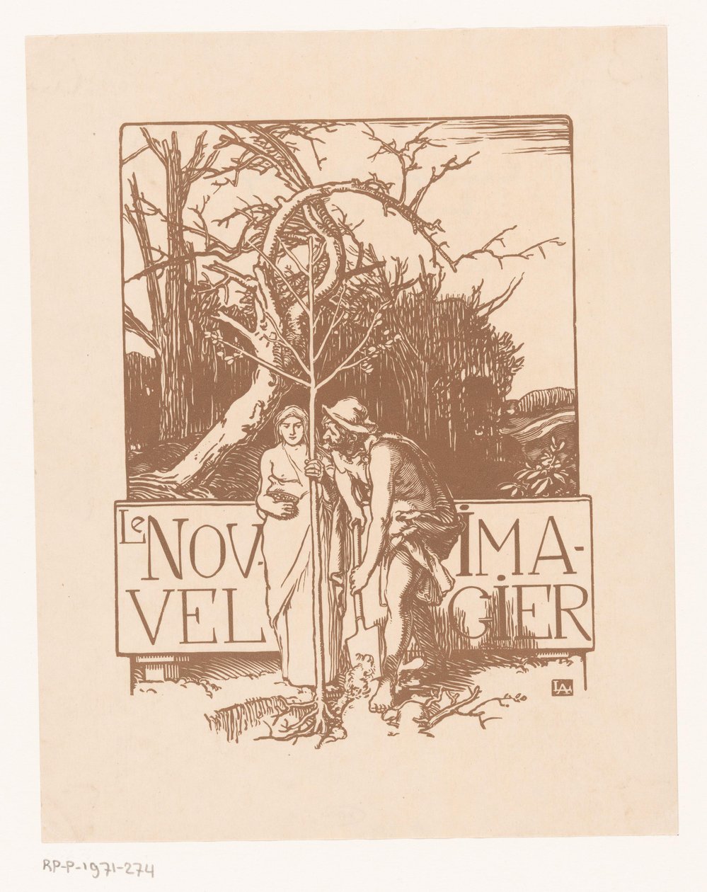 Mann og kvinne planter et ungt tre sammen Le Nouvel Imagier (tittel på objekt) av Auguste Lepere