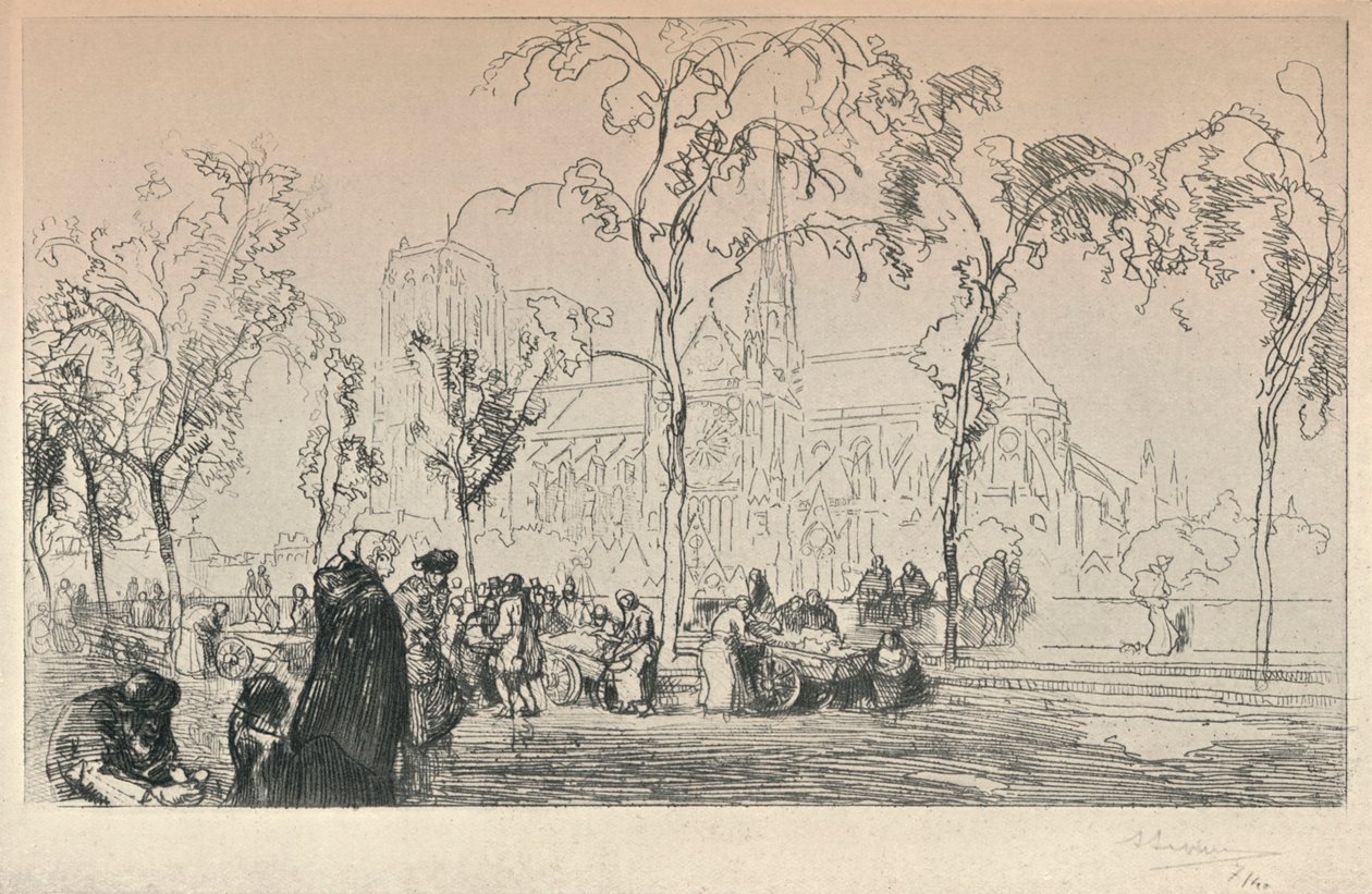 Notre Dame sett fra Quai Montebello, 1915 av Auguste Louis Lepère
