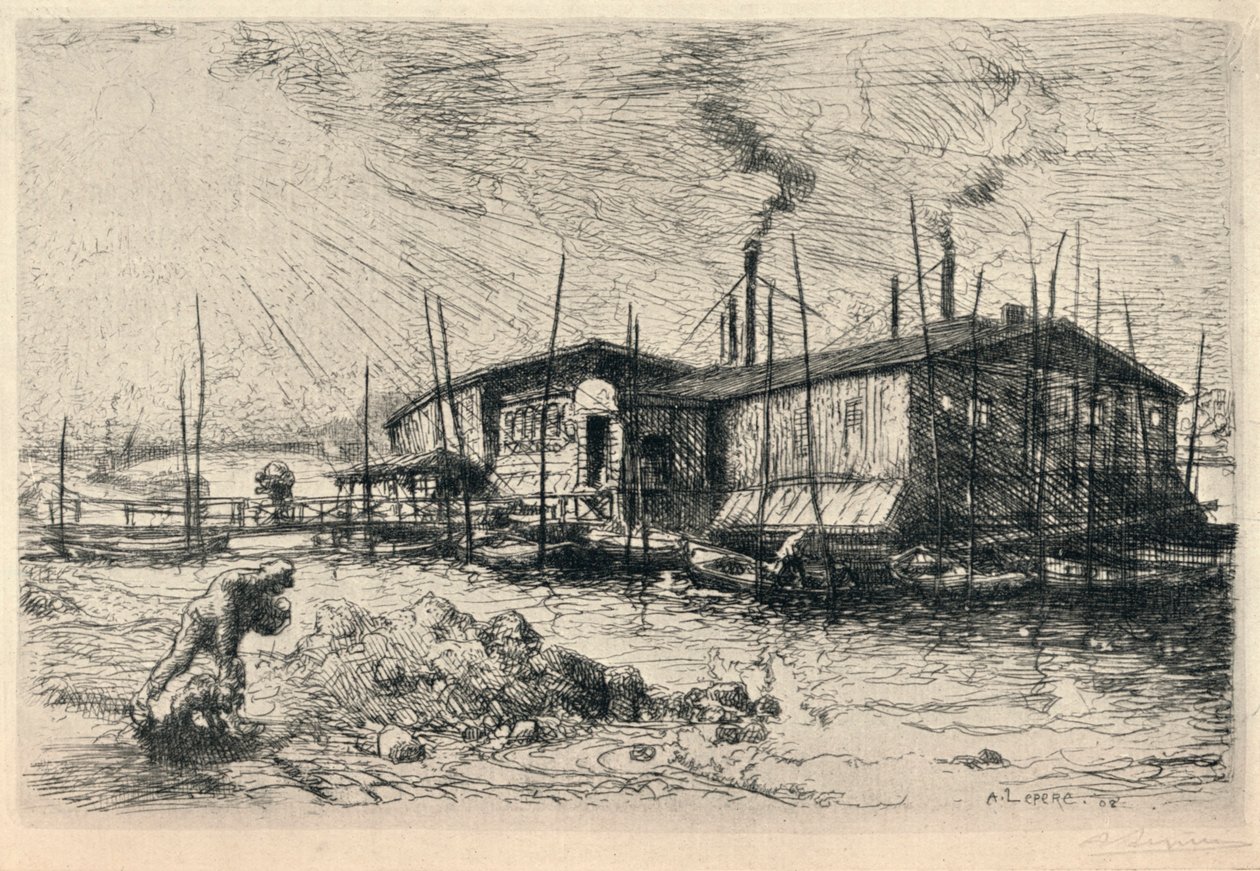 Gamle vaskebåter på Grenelle, 1915 av Auguste Louis Lepère